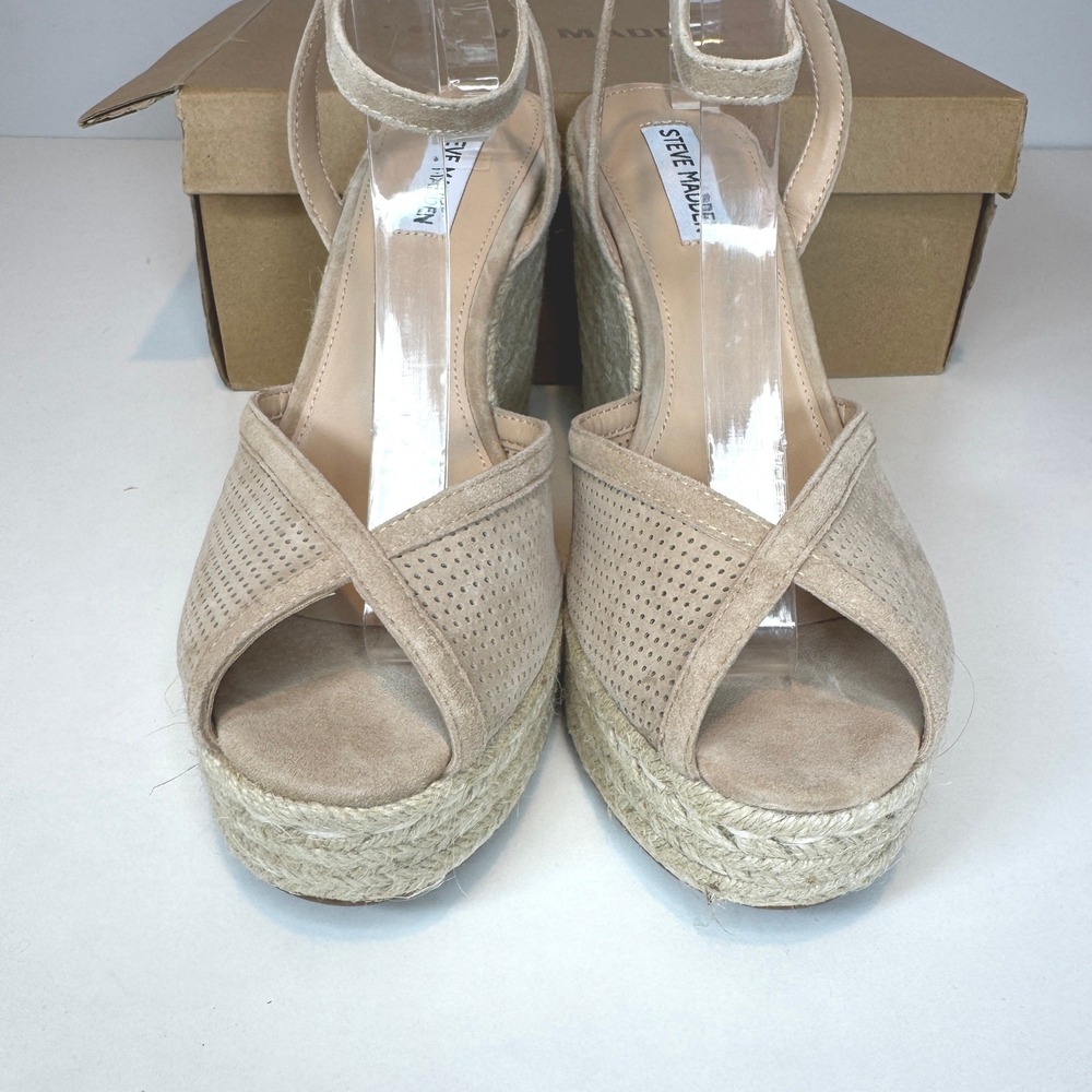 Steve Madden Sydnee Tan Suede Espadrille Wedge Sandals Sz 8 Cottagecore Boho - Picture 4 of 8